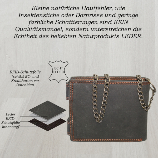 flevado Herrengeldbörse Echt Leder RFID Schutz Querformat